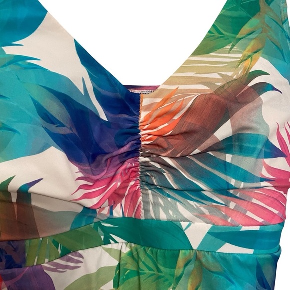 Swim Cacique Multicolor Tropical Ruched One Piece Skirted Swimsuit Size 16 Beach - Picture 3 of 9